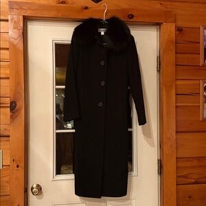 Jonathan Michael  Black Trench Coat with Fur Collar